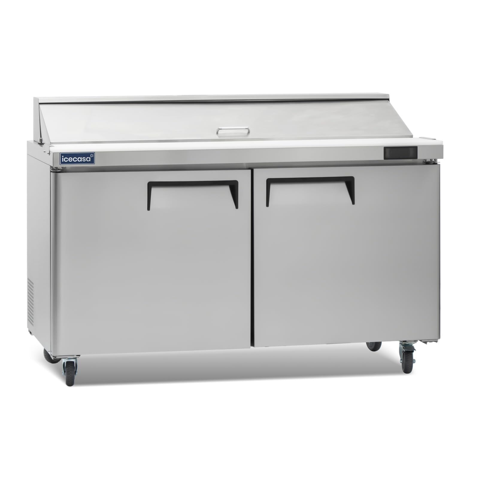 Icecasa 60'' W Commercial Refrigerator Sandwich&Salad Prep Table Single Door Stainless Steel Counter Fan Cooling Refrigerator Wi