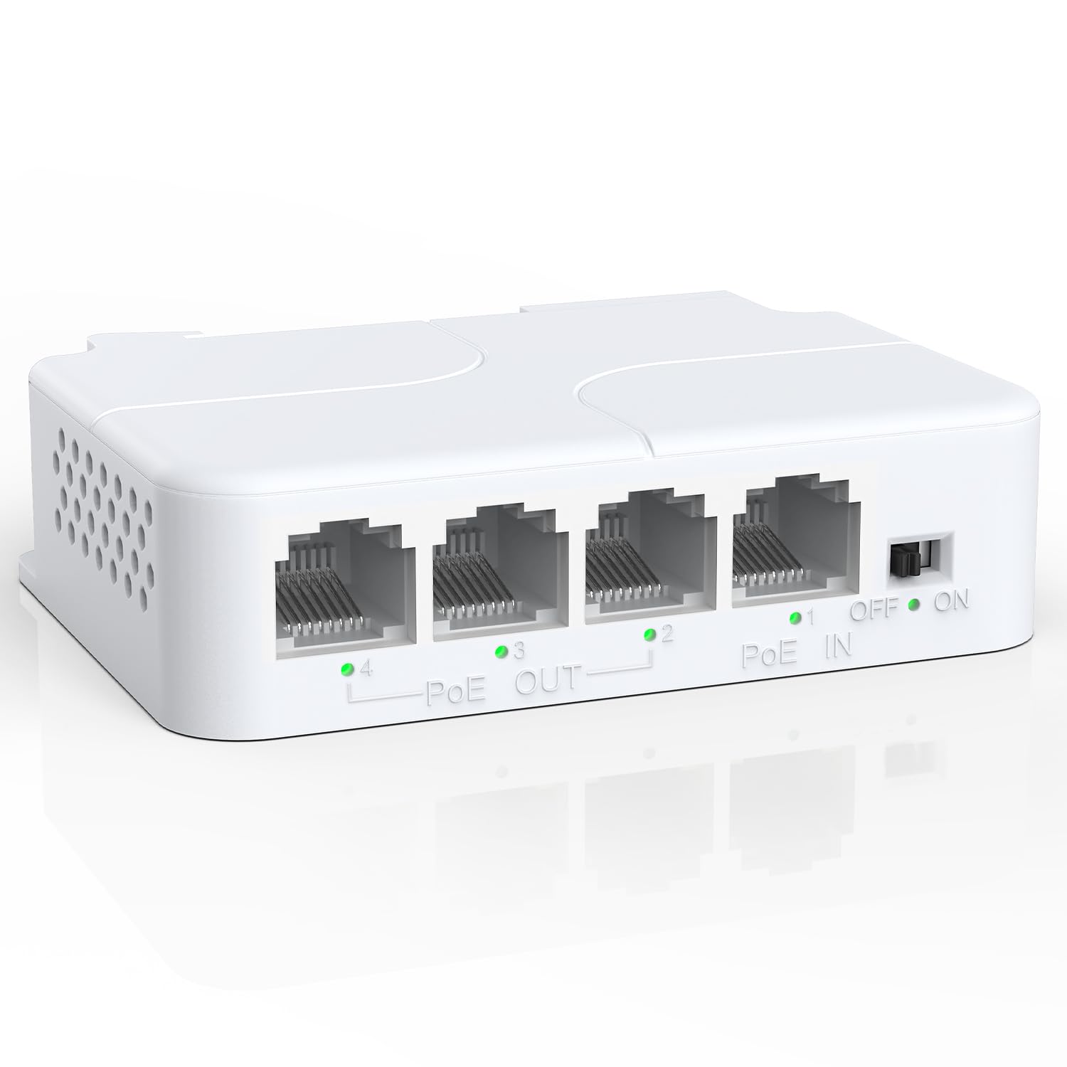 Yuanley 4 Port Poe Extender With 3 Poe Out, Ieee 802.3Af/At Mini 4 Channel Poe Repeater 100Mbps, Wall And Din Rail Mount Passthr