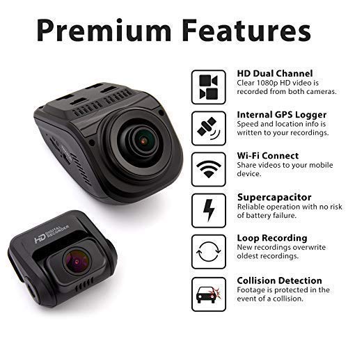 Rexing V1P Pro Dual 1080P Full Hd Front And Rear 170 Wide Angle Wi Fi Car Dash Cam With Built In Gps Logger, Supercapacitor, 2.4