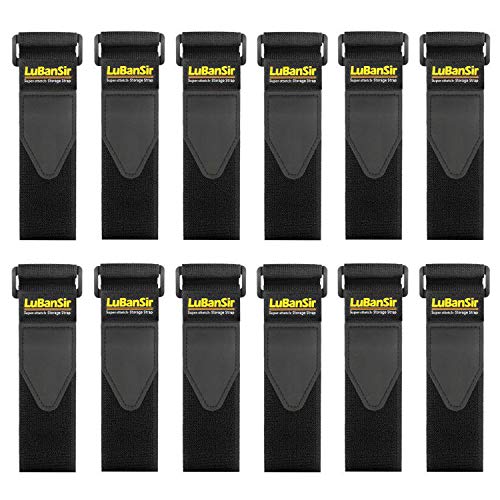 Lubansir Cinch Straps   2'' X 18'' (12 Pack) Elastic Hook And Loop Storage Straps With Buckle For Bicycle, Truck, Boat And More