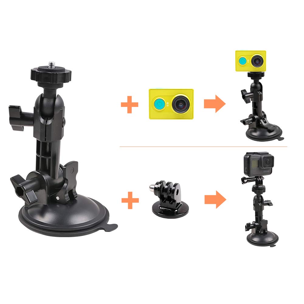 Powerful Suction Cup Camera Car Mount With Tripod Adapter And Phone Holder For Gopro Hero 13/12/11/10 Black, Iphone 15, Dji Osmo Action 4/3, Samsung Galaxy And More (3.3 * 3.3 * 5.6In)