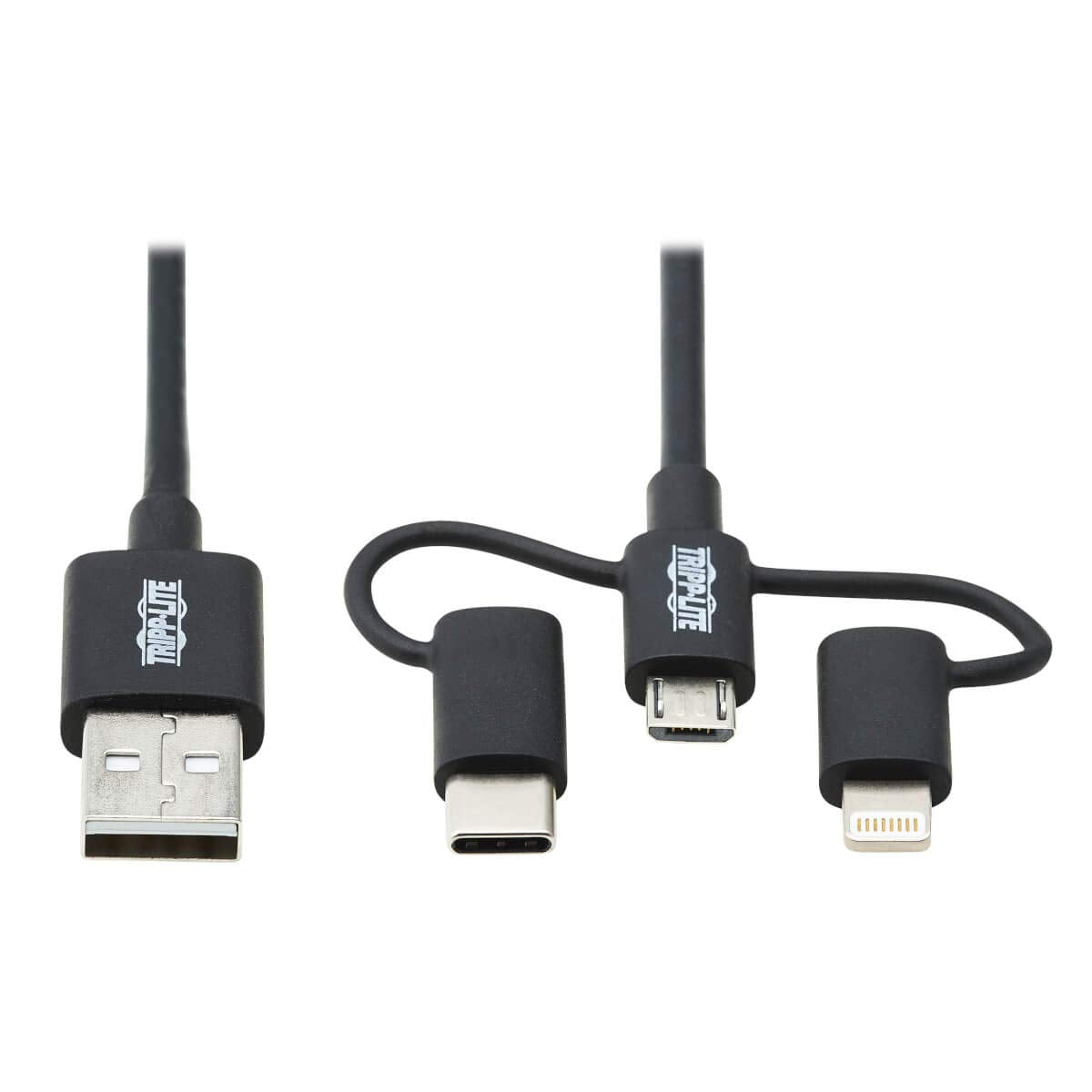 Tripp Lite 3 in 1 Multi Charging USB Cable, USB-A to Lightning, USB Micro B, and USB-C Universal All in One Charger Cable, Sync 
