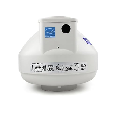 RadonAway RP140 Radon Mitigation Fan, 4" White, Durable Plastic Construction