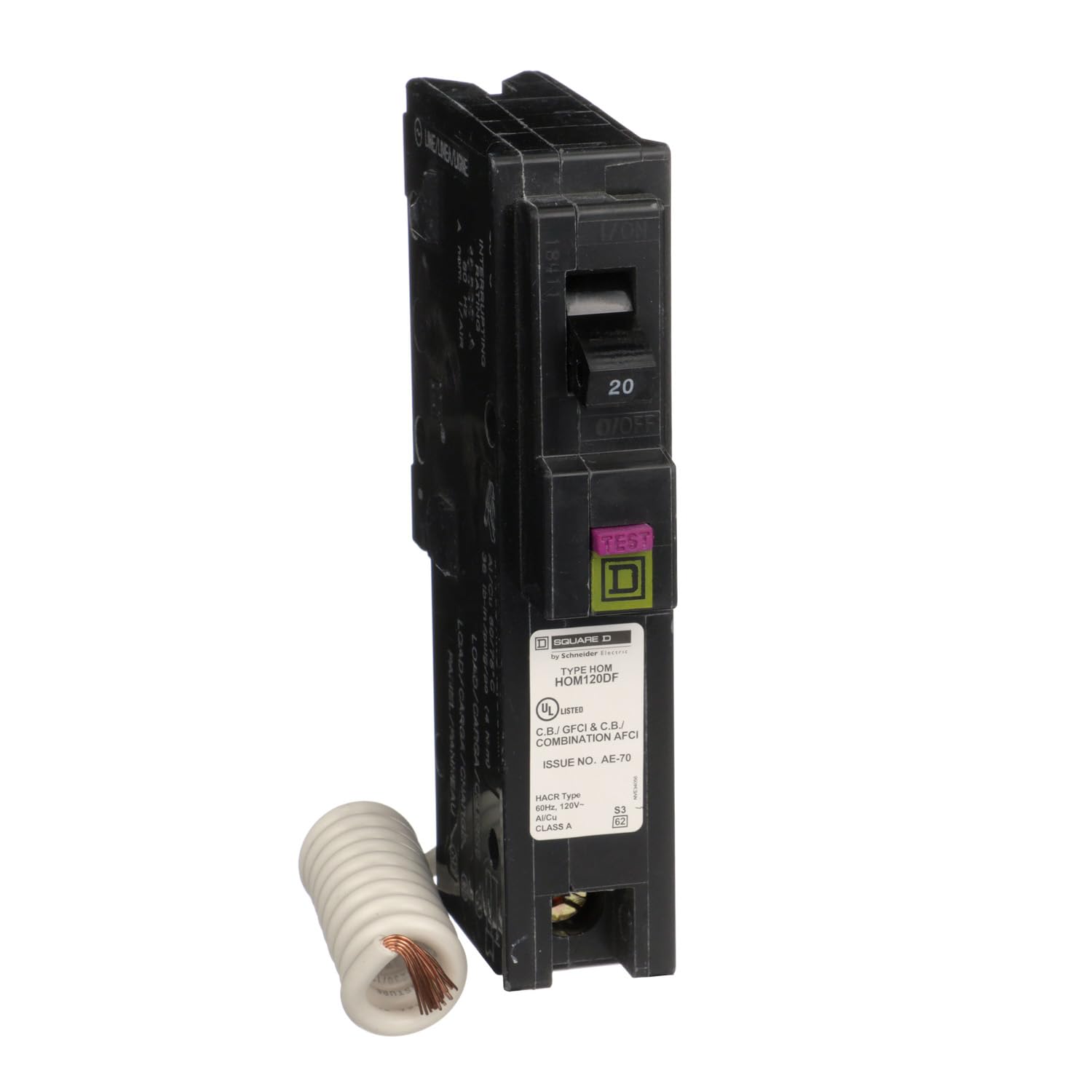 Square D By Schneider Electric Square D   Hom120Dfc Homeline 20 Amp Single Pole Dual Function Circuit Breaker, 1 Inch Format