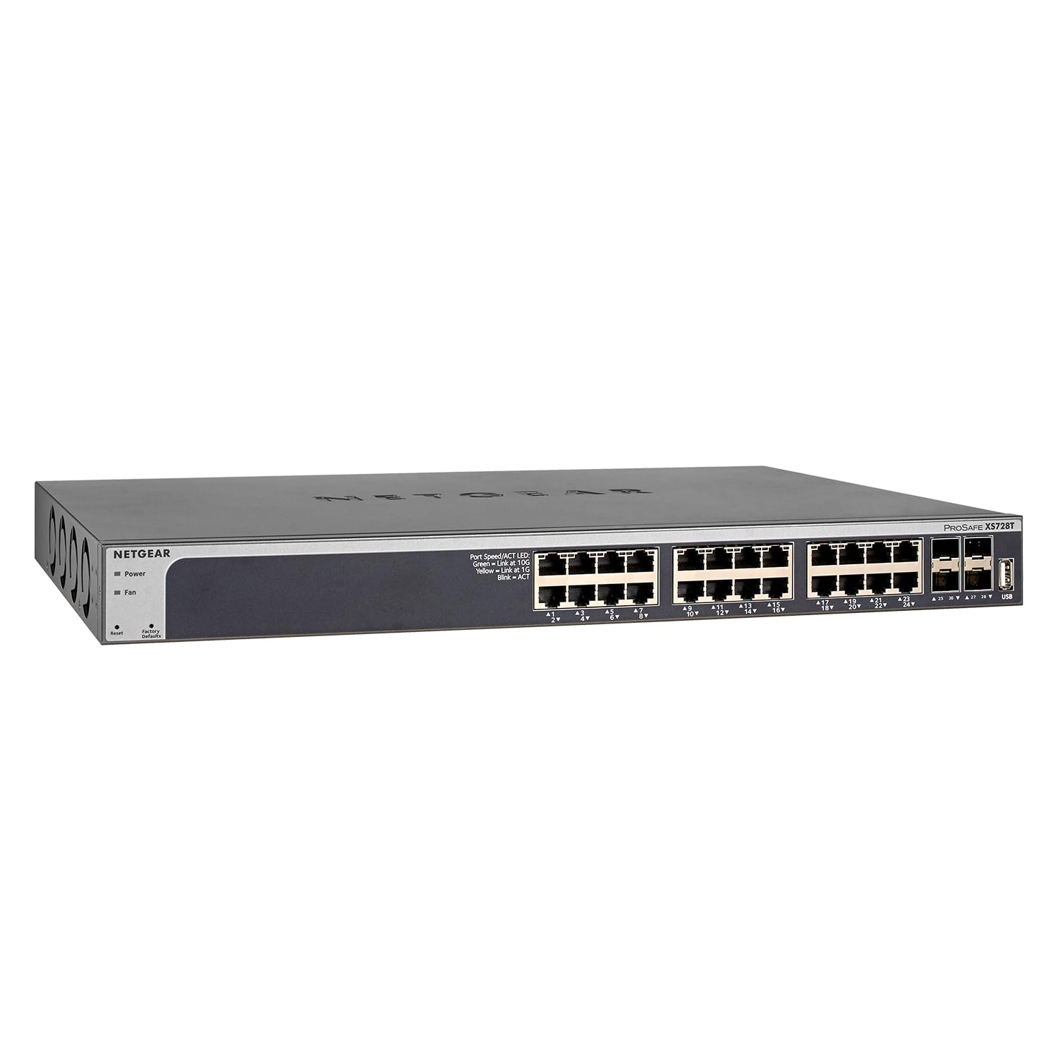 NETGEAR 28-Port 10G Ethernet Smart Switch (XS728T) - Managed, with 24 x 10G, 4 x 10 Gigabit SFP+, Desktop or Rackmount, and Limi