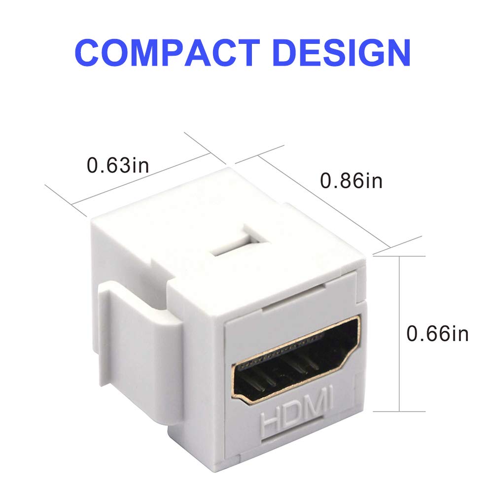 Vce Hdmi Keystone Jack 6 Pack, 4K Hdmi Female To Female Adapter Hdmi Coupler Snap In For Keystone Wall Plate, White