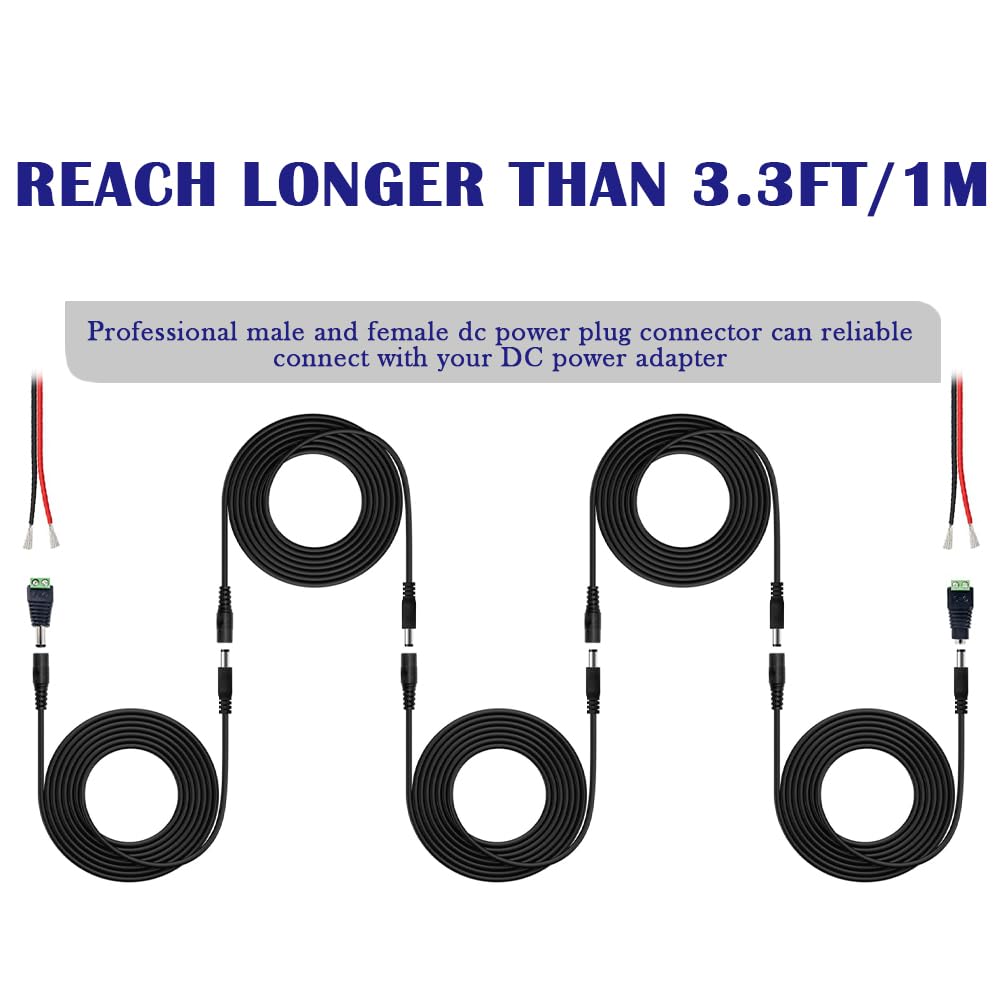 Hayeastdor 4Pcs 3.3Ft(1M) 12V Dc Power Extension Cable 5.5Mm X 2.1Mm Dc Power Adapter Extension Cord He043 4