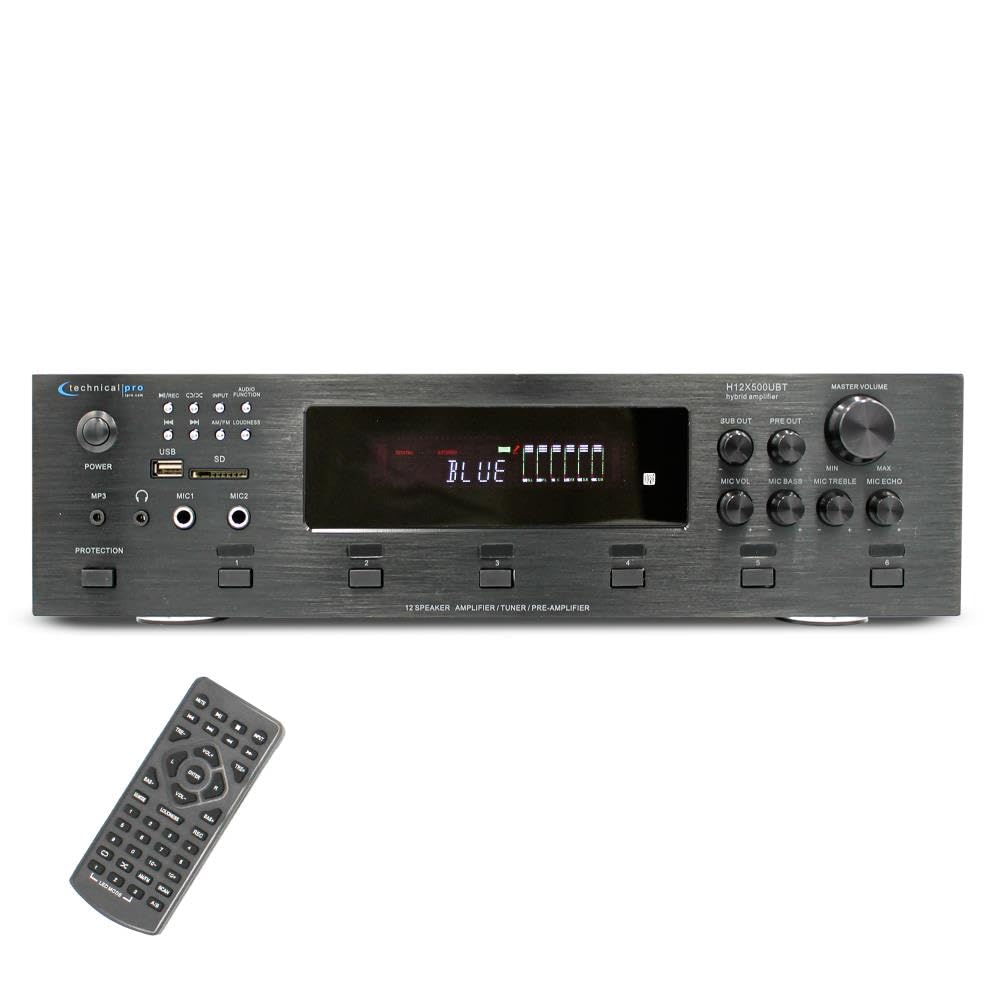 Technical Pro 6000 Watts 6 Zone Digital Bluetooth Hybrid Amplifier Preamp Tuner W/Speaker Usb, Sd Card Output, 2 Mic Inputs, Bass & Treble Controls, Cooling Speed Fan & Lcd Display