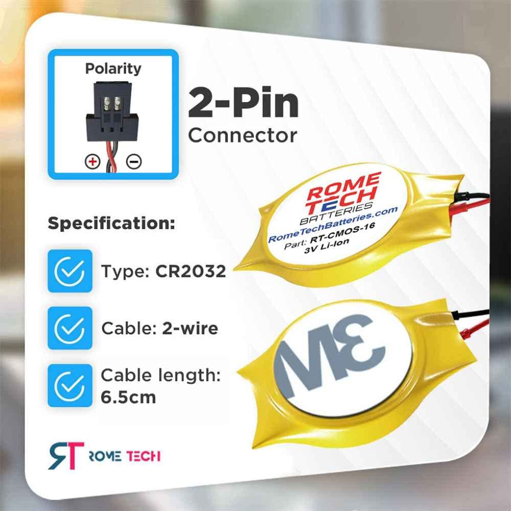Rome Tech Cr2032W Cmos Battery For Awow Ax41 Motherboard   Laptop Backup Bios Rtc 3V Kts Cr2032W 731 Battery With 2 Wire Cable Fi Connector (1 Pack)