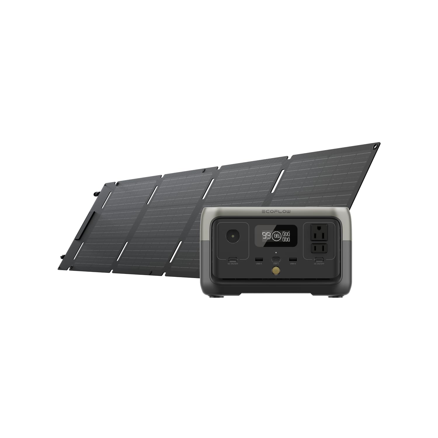 EF ECOFLOW Portable Power Station RIVER 2 with 60W Solar Panel, 256Wh LiFePO4 Battery/ 1 Hour Fast Charging, Up to 600W Output, 