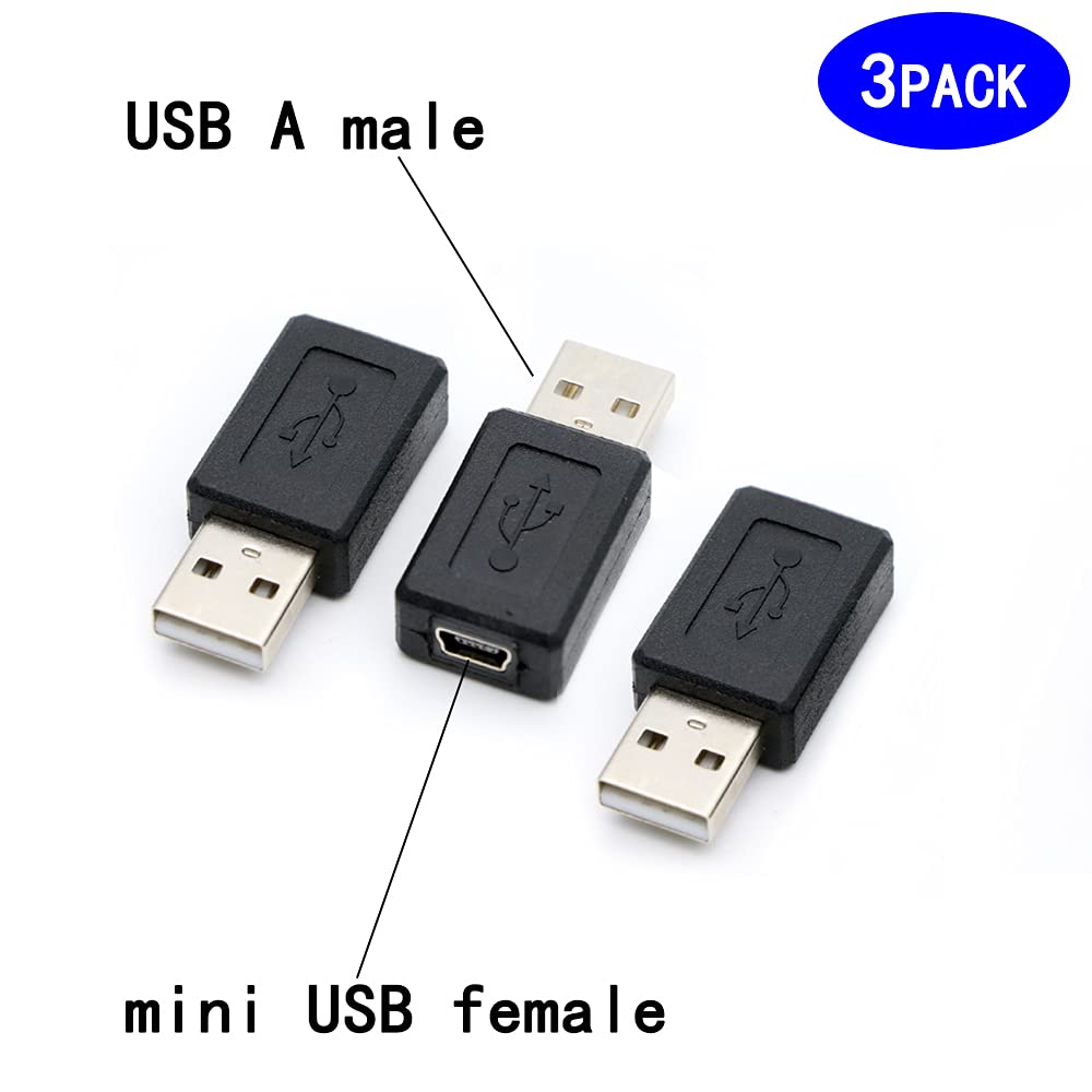 Rgzhihuifz 3 Pack Usb 2.0 A Male To Usb B Mini 5 Pin Female Adapter Converter