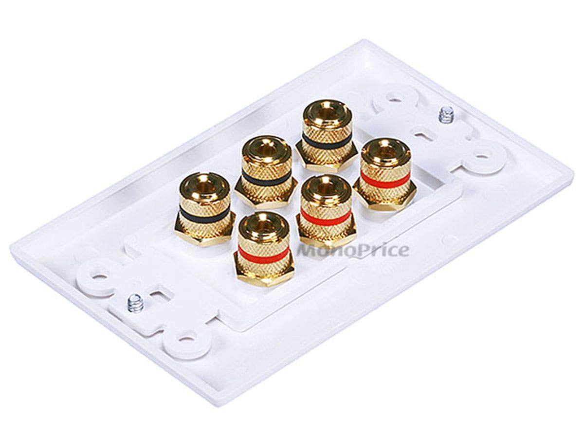 Monoprice 103538 Banana Binding Post Two Piece Inset Wall Plate For 3 Speakers, Single Pcs