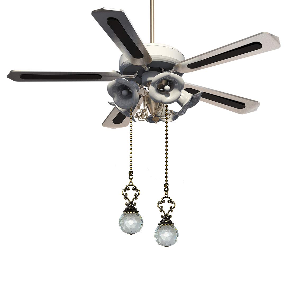 LONGSHENG Set of 2 Vintage-Style Crystal Prism Ball Ceiling Fan Pull Chains Clear K9 Crystal
