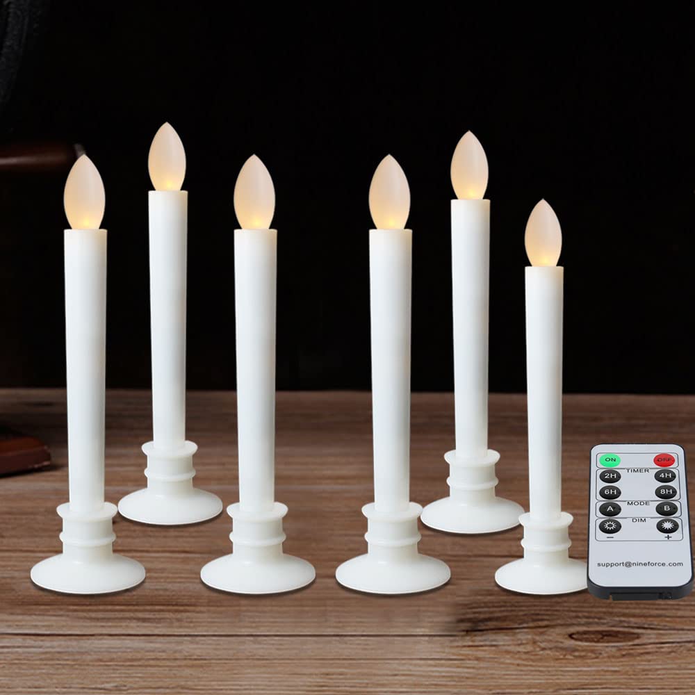 Celebrationlight 6 Pack Flameless Taper Candles With Remote/Timer, Battery Operated Flickering Led Window Candles, Vintage Chris