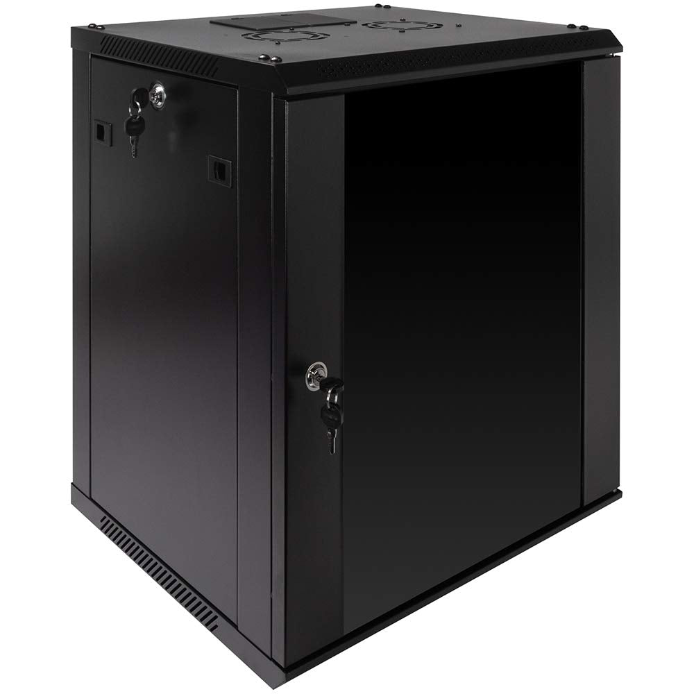 Navepoint 12U Server Rack Enclosure With Glass Door, Cooling Fan, Locks, & Removable Side Panels   12U Wall Mount Network Cabine