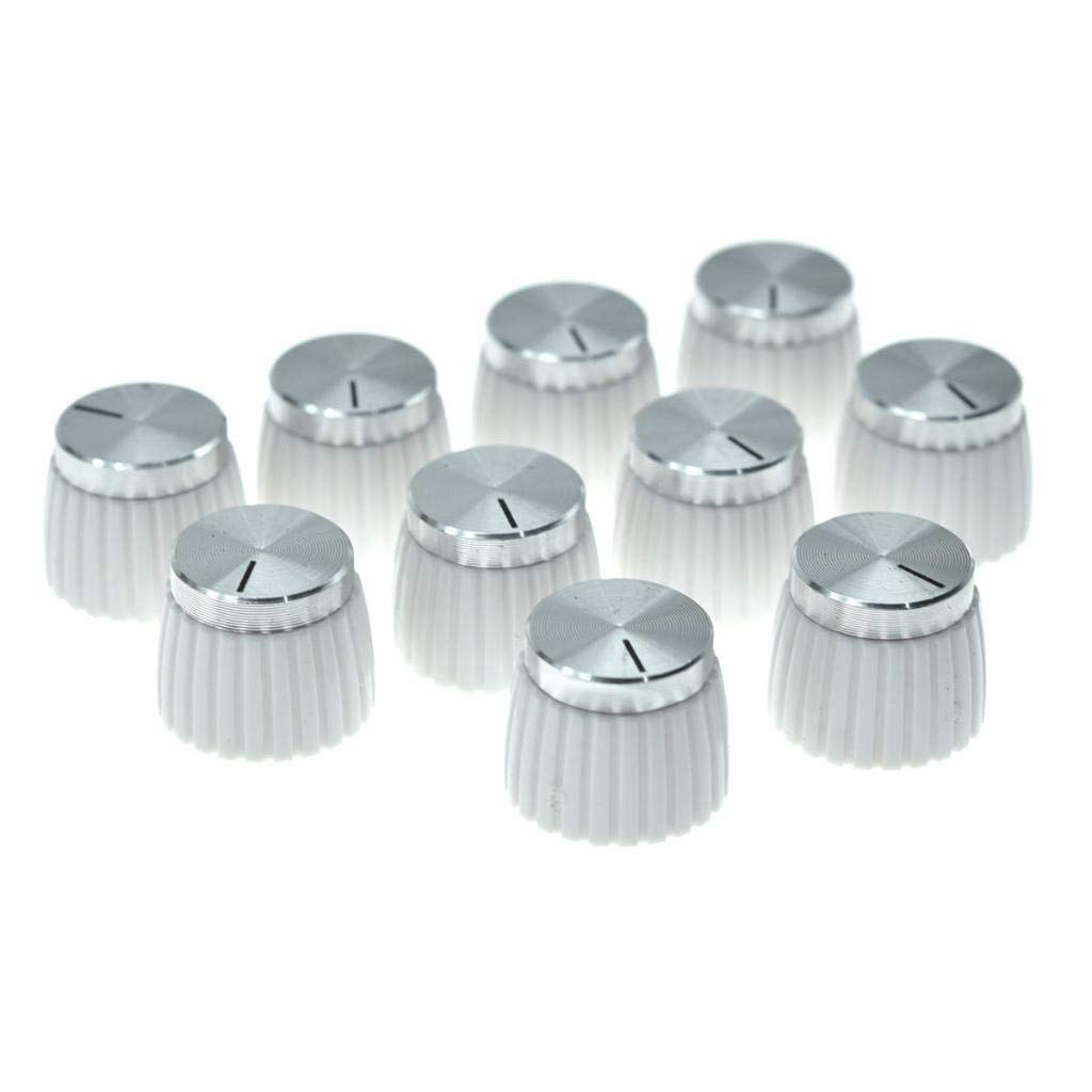 Kaish 10Pcs Guitar Amp Amplifier Push On Fit Knobs White With Chrome Cap For Marshall Amplifiers With 6Mm Diameter Pots