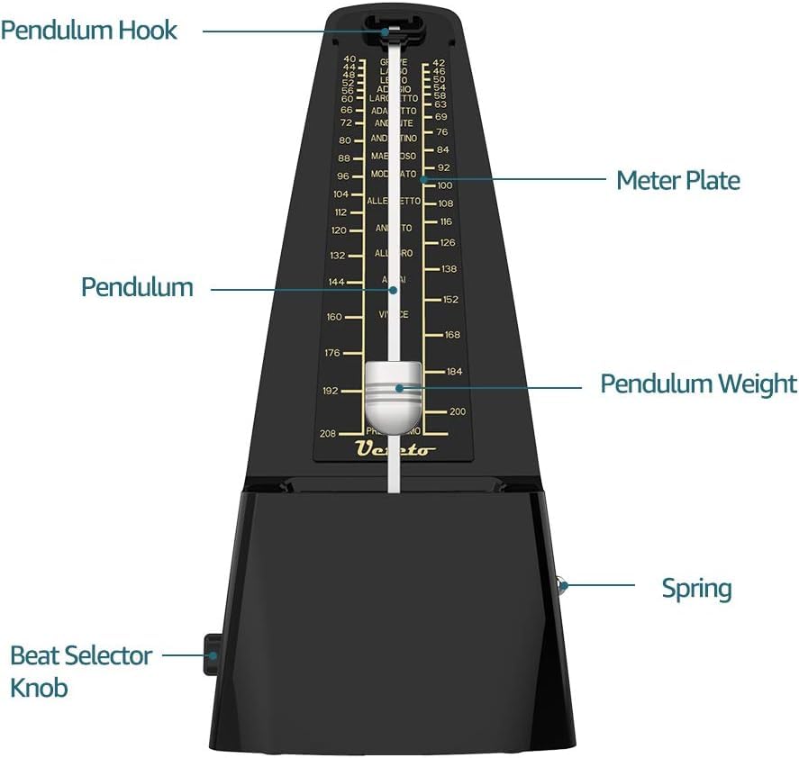 Ueteto Mechanical Metronome Black/Loud Sound Piano Drum Violin Guitar