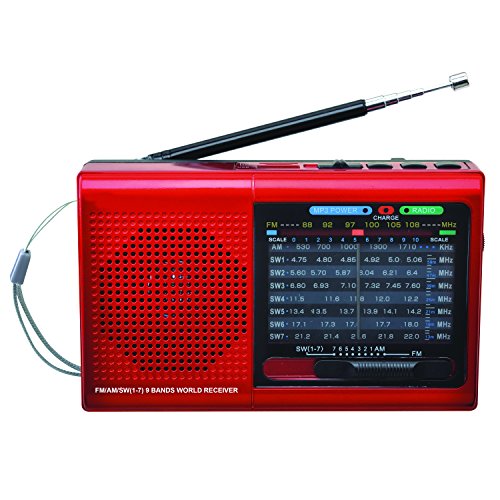 Supersonic 9 Band Bluetooth Radio With Am/Fm And Sw1 7, Red (Sc 1080Bt Red)