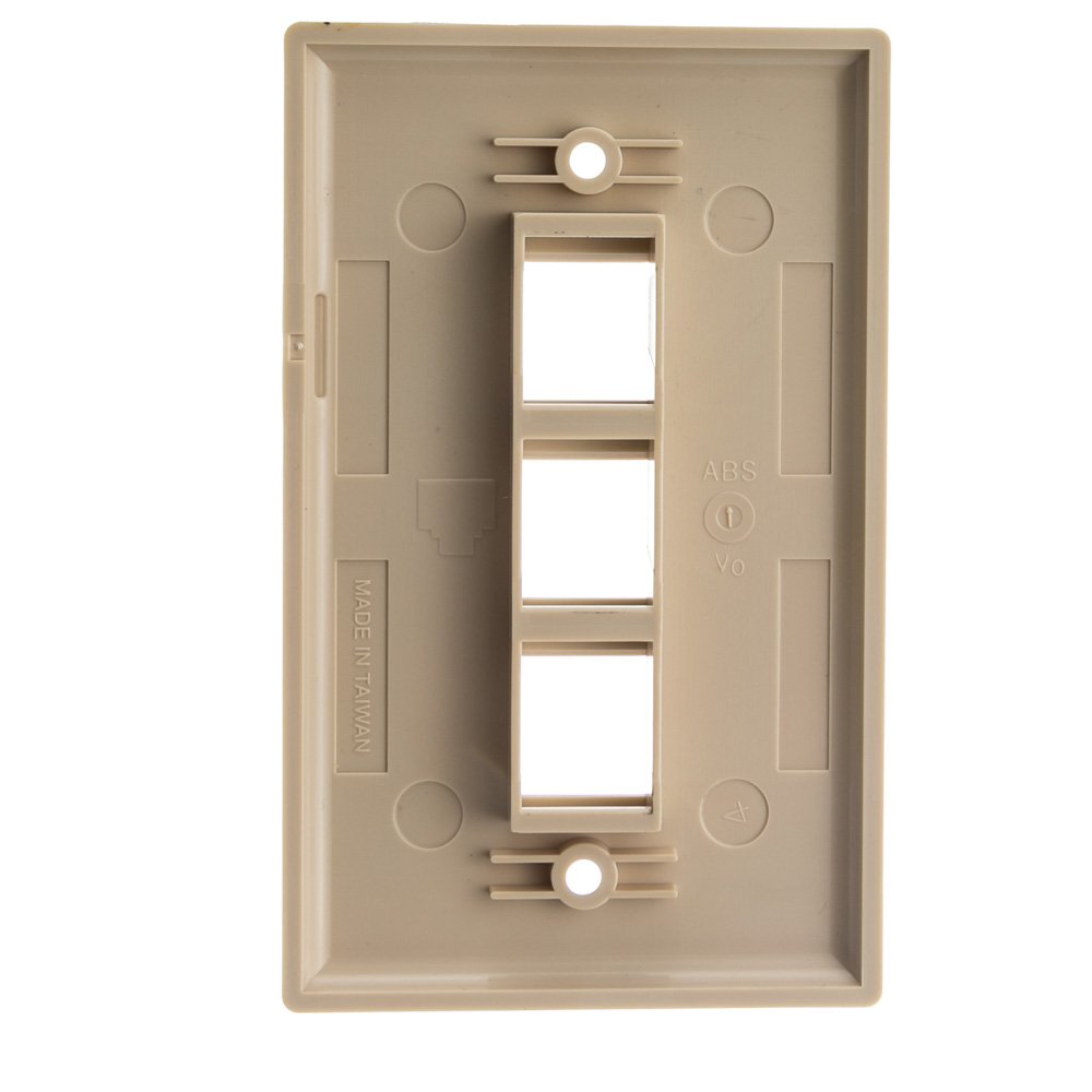 Keystone Wall Plate 3 Port, Beige (Cat5E, Cat6, Coax (Video), Aux (Cat6 For Data, Ip Phone, Pots Or Other), Single Gang, Cablewh