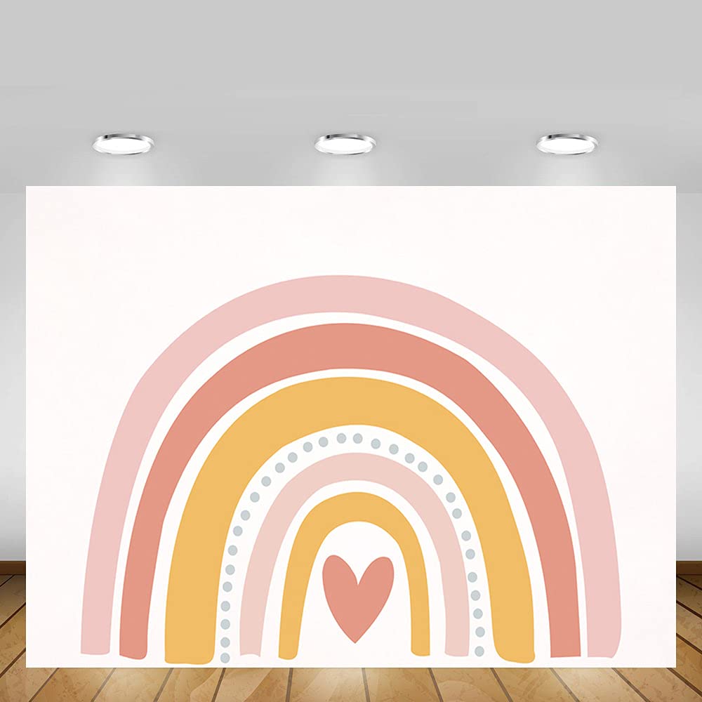 Mehofond 7X5Ft Boho Rainbow Pink Birthday Backdrop Bohemian Baby Girl Photography Background Happy 1St Birthday Party Banner Decoration Supplies Sweetheart Cake Smash Table Photo Studio Booth Props