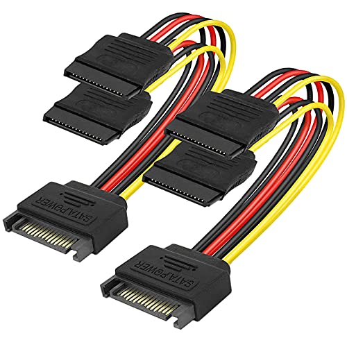Riatech 15Cm 2 Pack Sata Power YSplitter Cable Sata Male To Dual 15 Pin Female Extension Cable For Hard Disk Drive Adapter Cabl