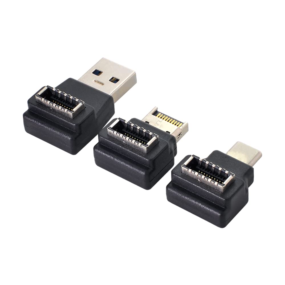 Nfhk 3Pcs Usb 3.1 Front Panel Header Female Type E To Male Type A & Type C Usb C Motherboard Extension Data Angled Adapter