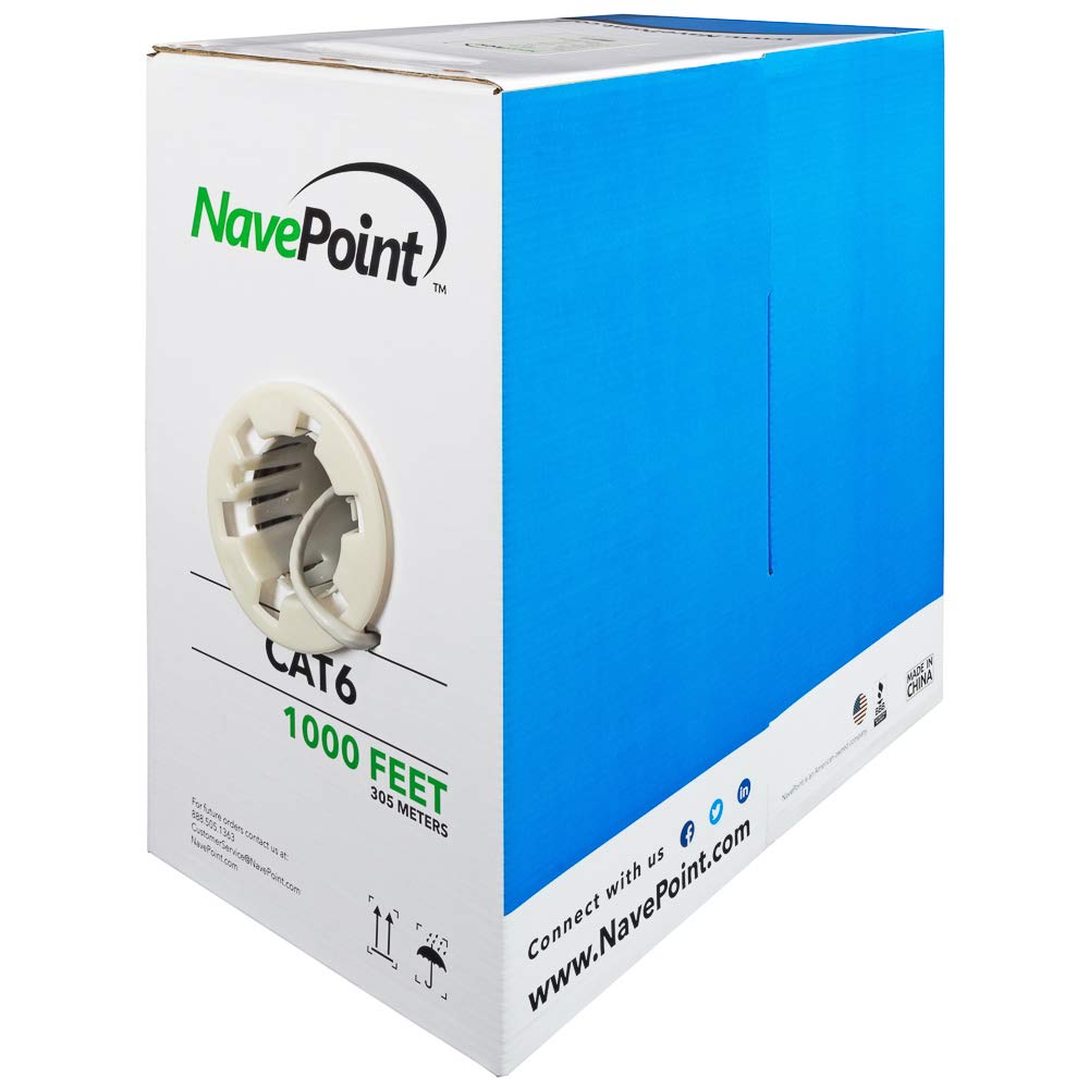 Navepoint Cat6 (Cca), 1000Ft, Grey, Solid Bulk Ethernet Cable, 550Mhz, 23Awg 4 Pair, Unshielded Twisted Pair (Utp)