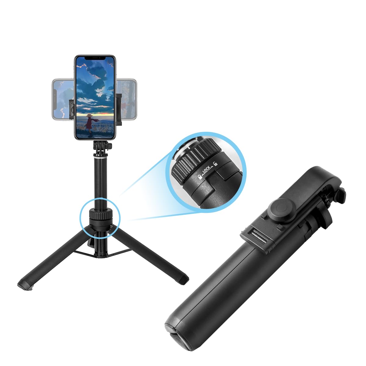 Tripod For Iphone & Camera, Portable Phone Tripod With Remote Control And Rotate Phone Stand, Selfie Stick For Iphone/Gopro And