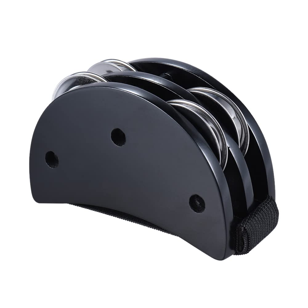Btuty Elliptical Cajon Box Drum Accessory Foot Jingle Tambourine for Hand Percussion Instruments Black
