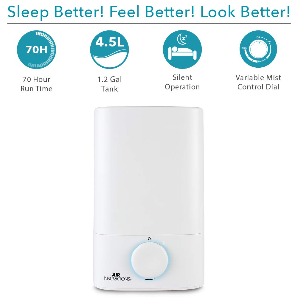 Air Innovations Humidifiers For Bedroom Convenient Oversized 4.5L Tank Runs For 70 Hours For Large Room Up To 400 Sq Ft Top Fill