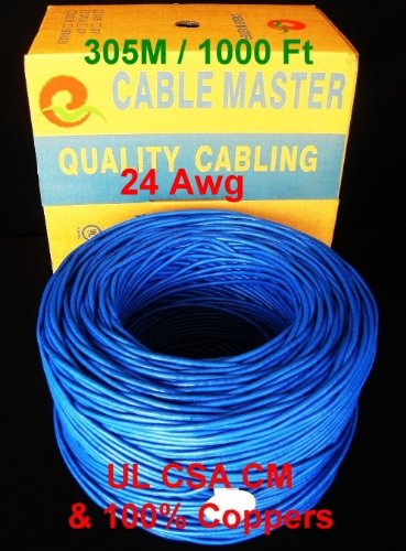 Cat5E Bulk, 1000Ft, Blue 24Awg 4 Pair Unshielded Twisted Pair (Utp), Solid Bare Copper Ethernet Cable, Blue   350 Mhz, Ul Csa Listed