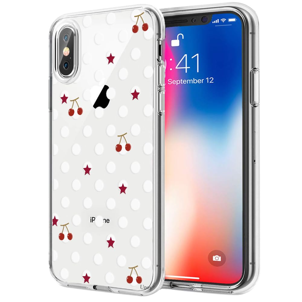 Unov Case for iPhone Xs Max Case Clear with Design Slim Protective Soft TPU Bumper Embossed Pattern Cherry Protective 6.5 Inch (