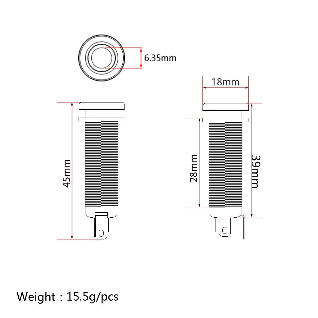 Ogdni Electric Guitar Bass 1/4Inch Barrel Jack Cylinder Input/Output Mono Active Long Threaded Jack Socket Guitar Parts & Access