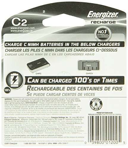 Energizer Nh35Bp 2 C2 Rechargeable, Size C, 2 Count, 0.5'' Height, 3.25'' Width