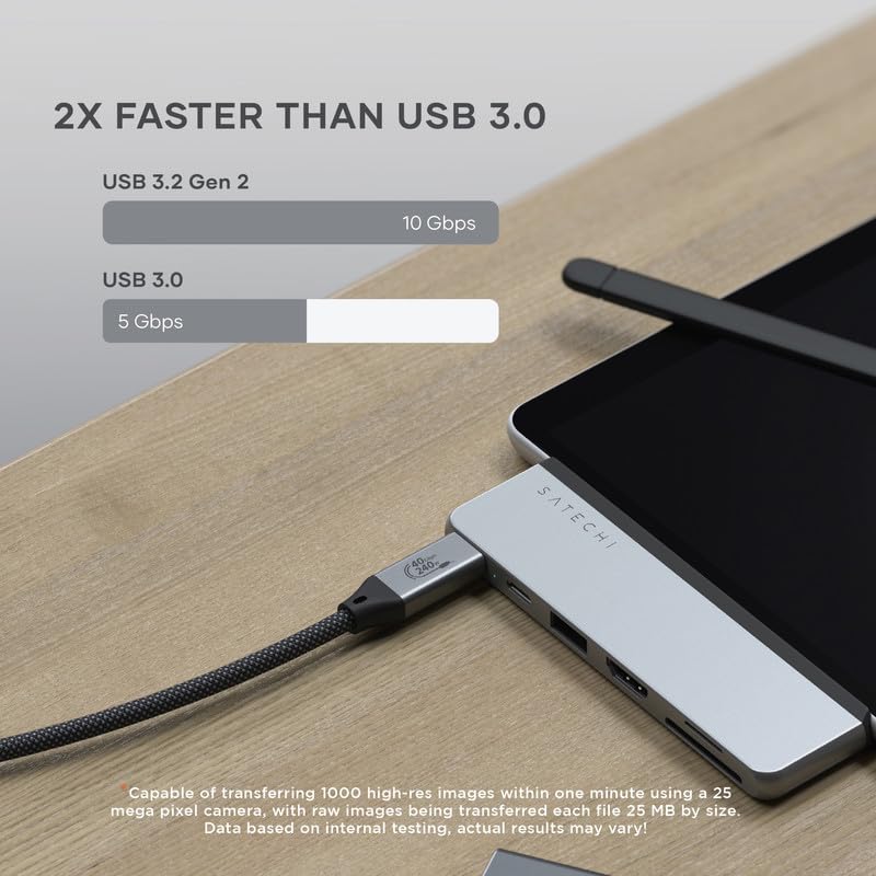 Satechi Dual Usb C Hub For Surface Pro 9, Microsoft Surface Pro 9 Docking Station With 3.2 Usb A, 4K/60Hz Hdmi, Usb4 Pass Through, 3.2 Usb C, Uhs I Sd/Tf Card
