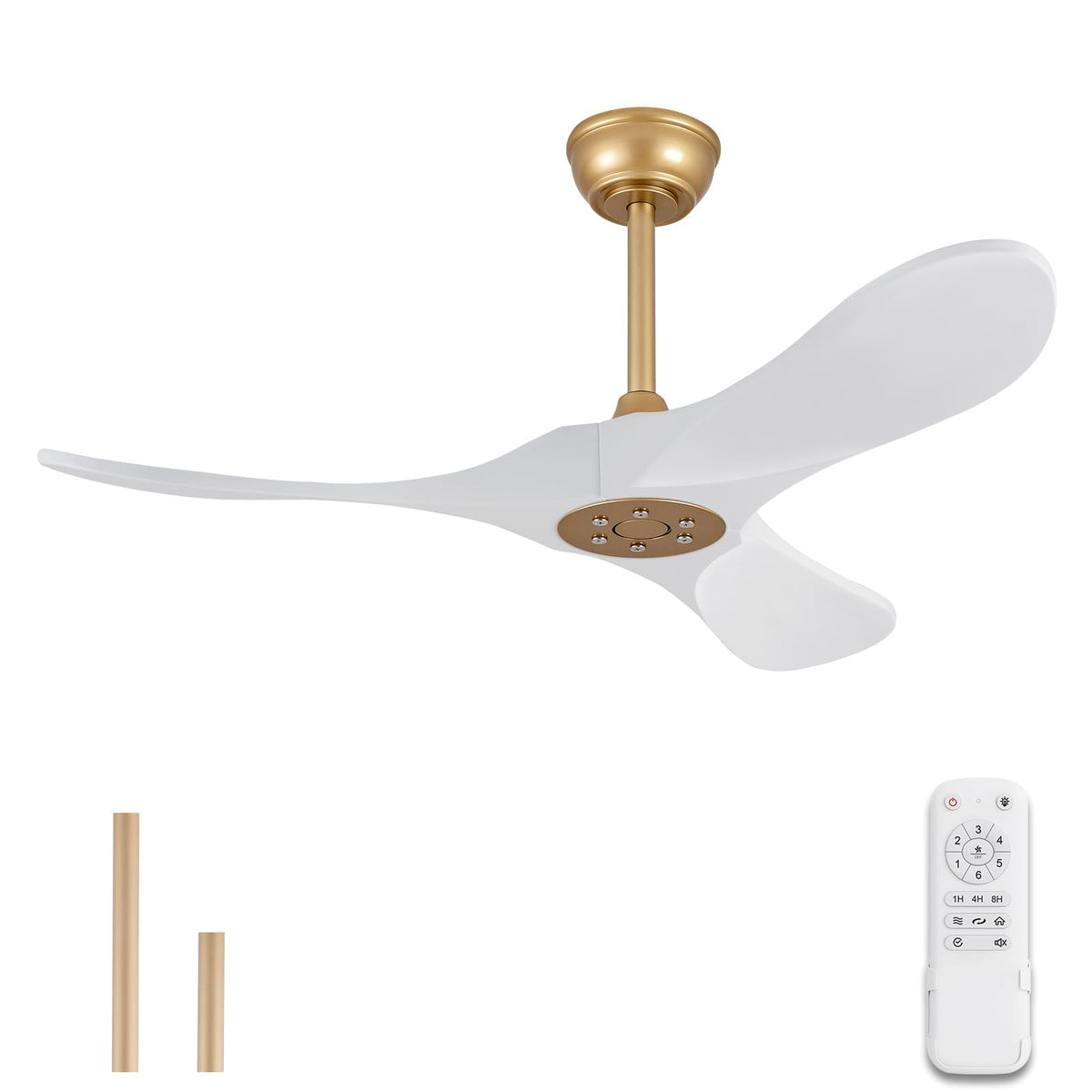 Bojue 42 Inch White And Gold Ceiling Fan No Light With Remote, Wood Ceiling Fan Without Light, Reversible Dc Motor, 6 Speeds,Mod