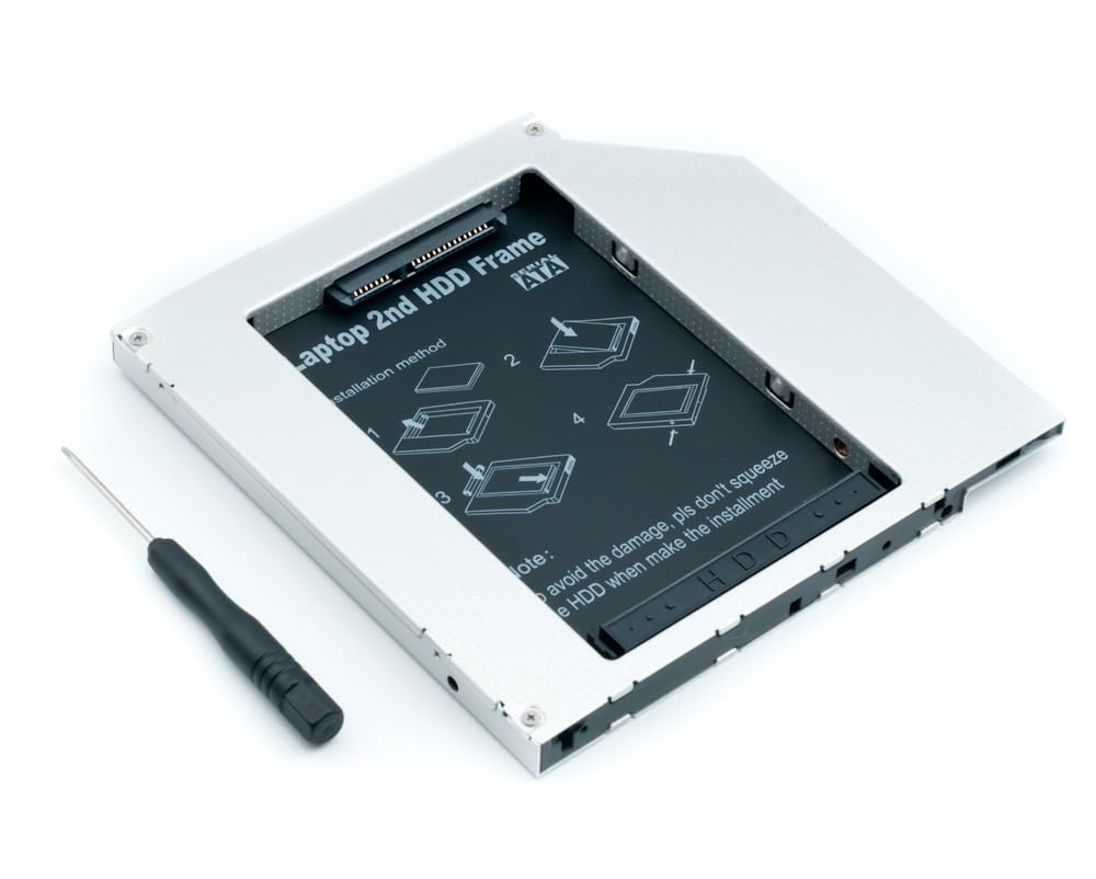QUMOX 2nd HDD SSD DVD Bay Caddy Adapter for 2.5'' SATA Hard Drive, 9.5mm, Black/Silver - Universal CD/DVD-ROM Enclosure