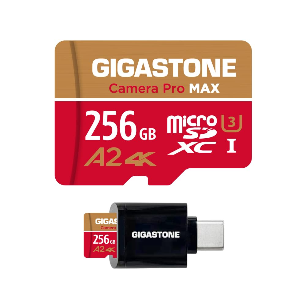[5 Yrs Free Data Recovery] Gigastone 256Gb Micro Sd Card With Usb 3.2 Type C Card Reader, 4K Camera Pro Max, Speed Up To 130Mb/S