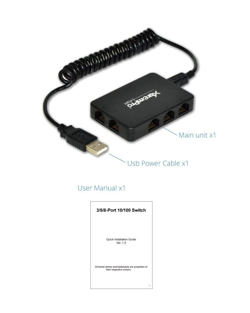 Xtrempro 5 Port Usb Powered 10/100Mbps Ethernet Rj45 Network Switch Hub   Black (61025)