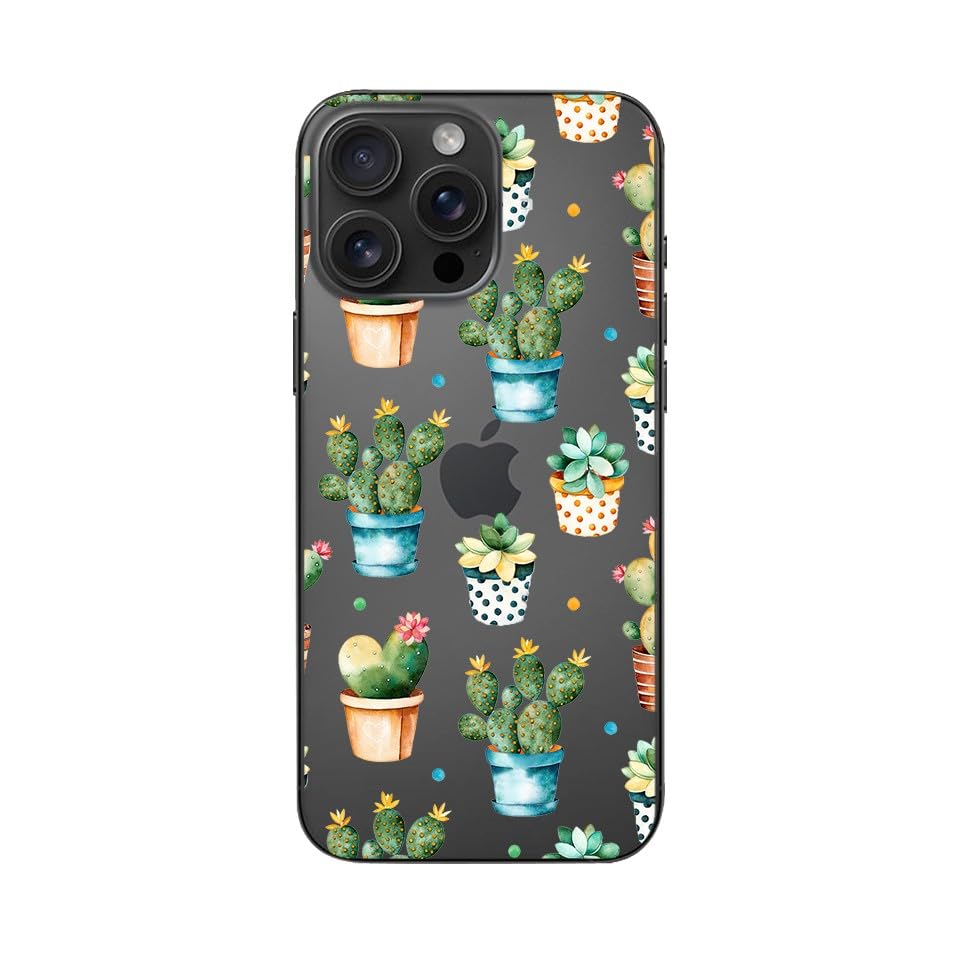 Blingy'S For Iphone 16 Pro Max Case, Cute Cactus Pattern Fun Floral Succulents Design Transparent Soft Tpu Protective Clear Case
