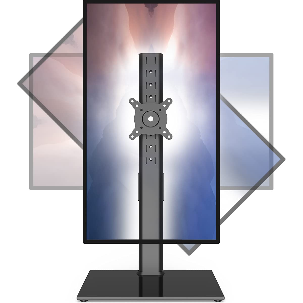 Single Monitor Stand Freestanding 27 43 Inch Monitor Arm Curved Screen Monitor Mount Tempered Glass Base Adjustable Motion Tilt