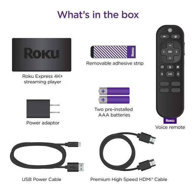 Roku Express 4K+ | Hd/4K/Hdr Streaming Device With Voice Remote, Tv Controls, Fast Wi Fi, Premium Hdmi Cable, And Easy Setup