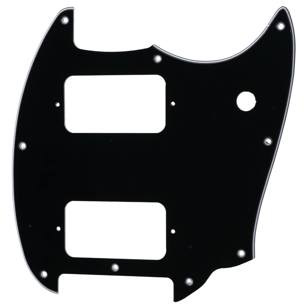 Musiclily Pro 9 Holes Round Corner Hh Guitar Pickguard 2 Humbuckers For Squier Bullet Series Mustang Electric Guitar, 3Ply Black