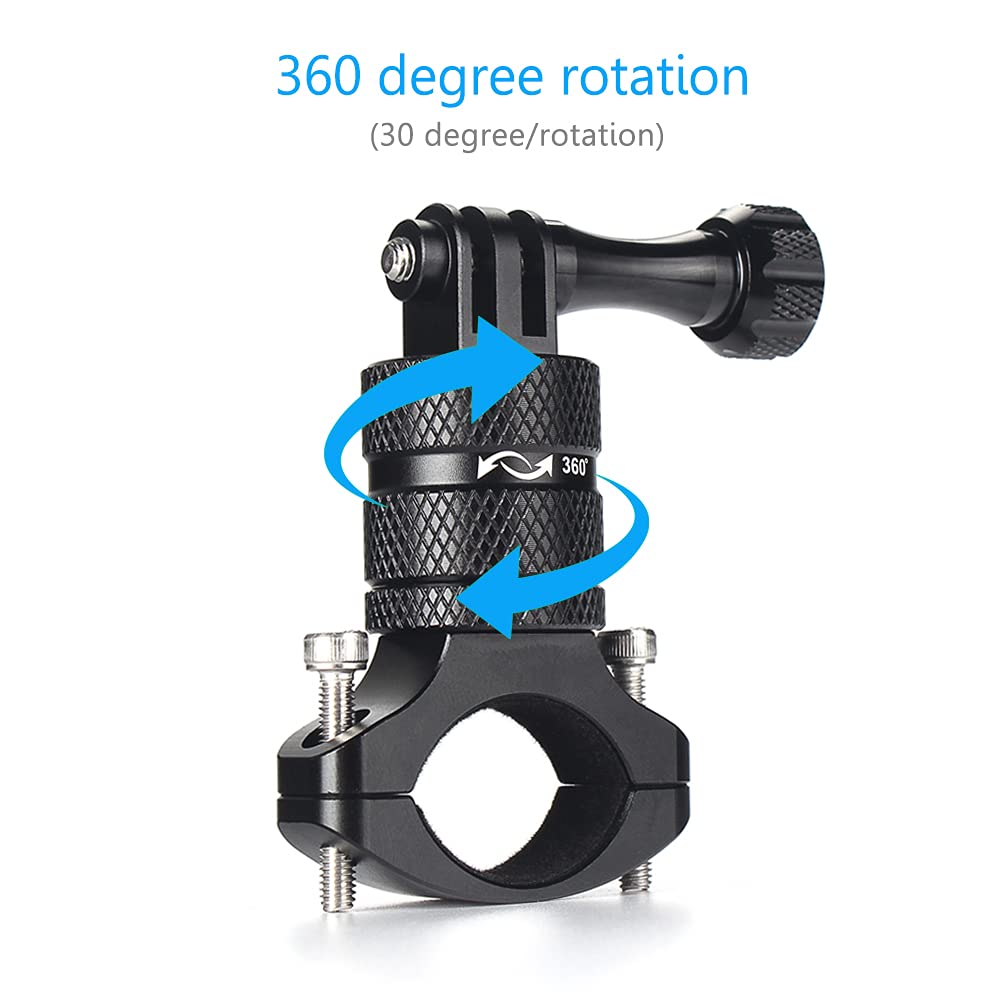 Hsu Aluminum Bike Bicycle Handlebar Mount For Gopro Hero 13/12/11/10/9/8/7/6/5/4 Session Akaso Campark And Other Action Cameras, 360 Degrees Rotary Mountain Bike Rack Mount (Black)