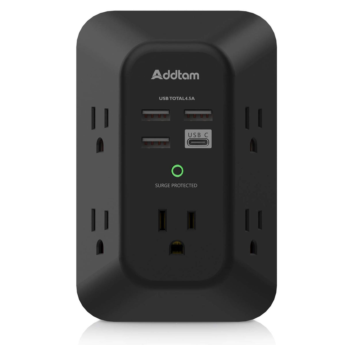 Usb Wall Charger Surge Protector   Addtam 5 Outlet Extender With 4 Usb Charging Ports ( 1 Usb C), 3 Sided 1800J Power Strip Mult