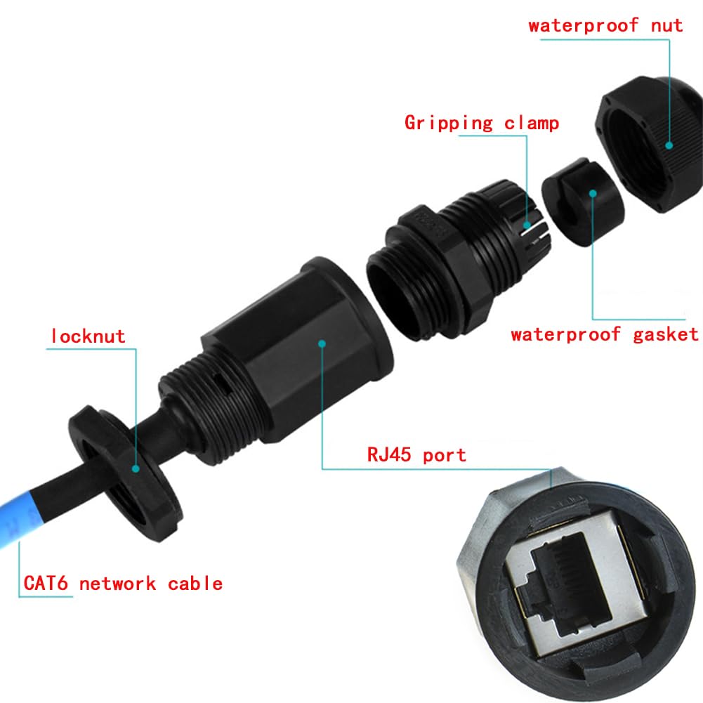 Anmbest 5Pcs M22 Waterproof Ethernet Cat6 Rj45 Connector Ip67 Outdoor Lan Coupler Adapter Male To Female With 25Mm Cable