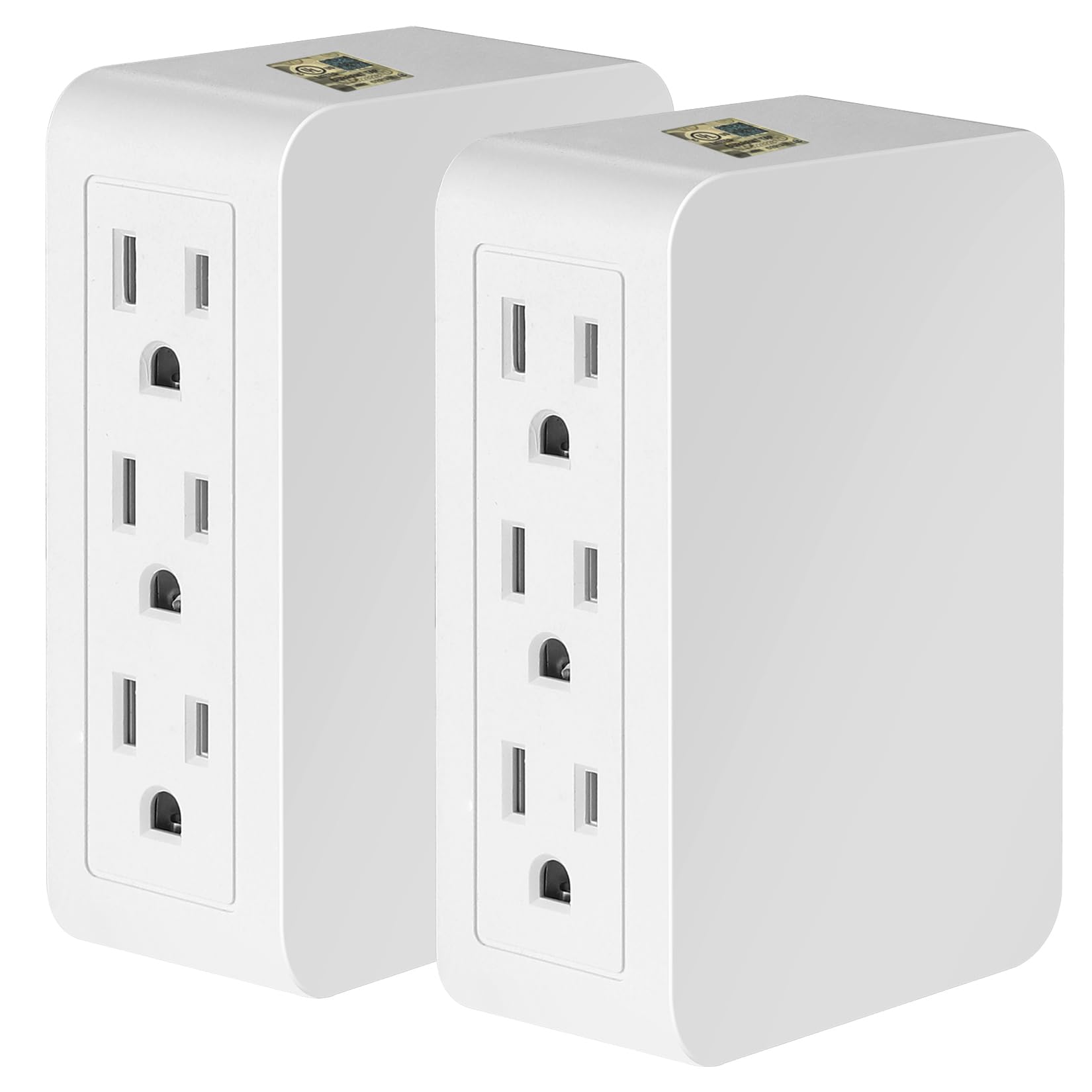 Fiiman 6 Outlet Wall Adapter, Ul Listed 3 Prong Grounded Outlet To The Side, Wall Plug Side Access Adapter, 6 Way Outlet Extende