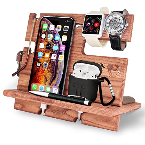 Barva Wood Docking Station Farmhouse Decor Nightstand Organizer Phone Wallet Watch Stand Key Holder Bedside Charging Dock Desk A