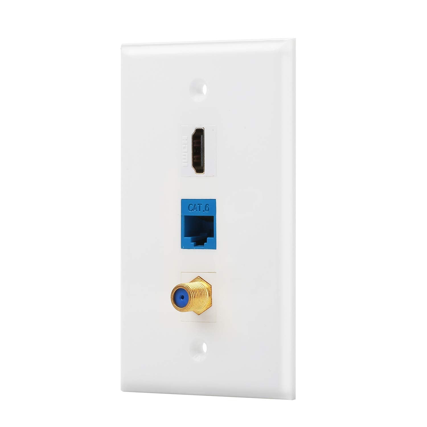 Ibl  3 Port Wall Plate With Coaxial Tv Cable F Type + Cat6 Ethernet + Hdmi Keystone Female To Female Jack In White