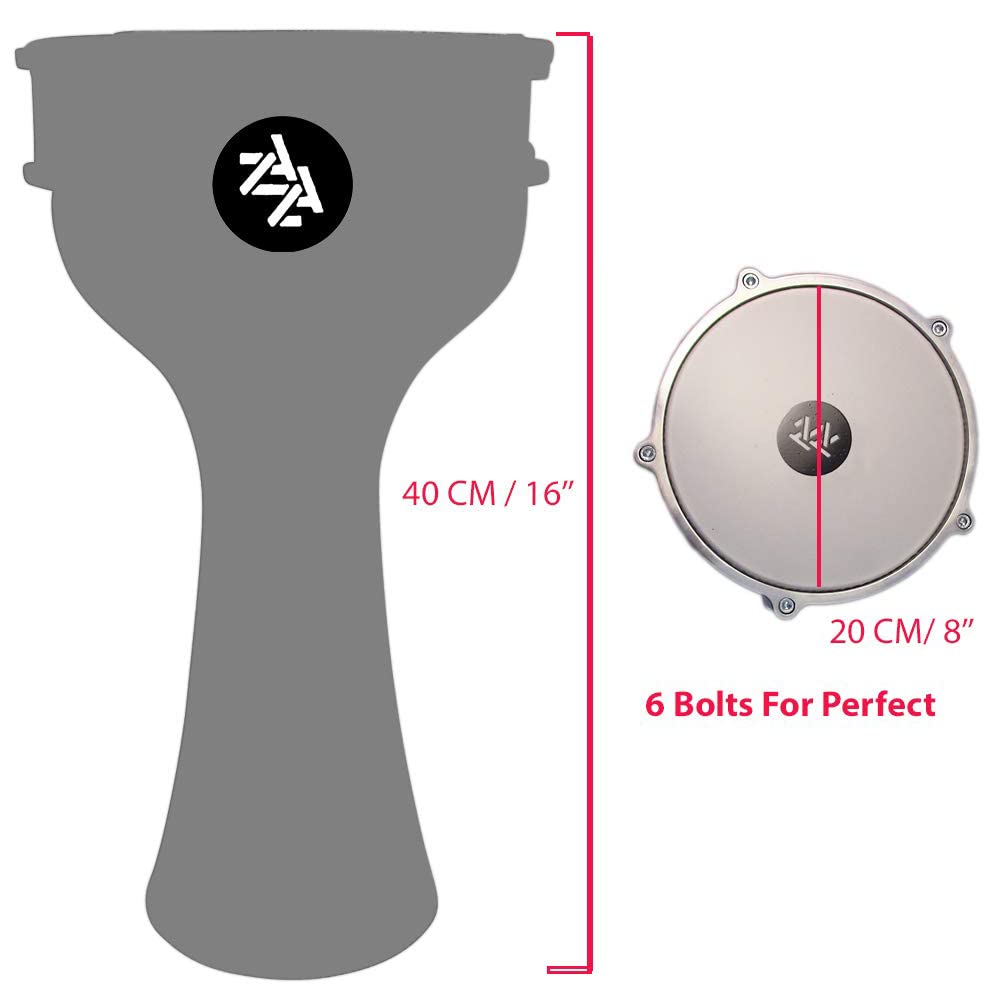 Zaza Percussion 16 Length Aluminum Darbuka, 8 Tunable Synthetic Head Turkish Doumbek Drum (Red   Engrave)